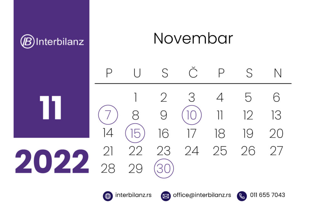 Poreski kalendar novembar 2022