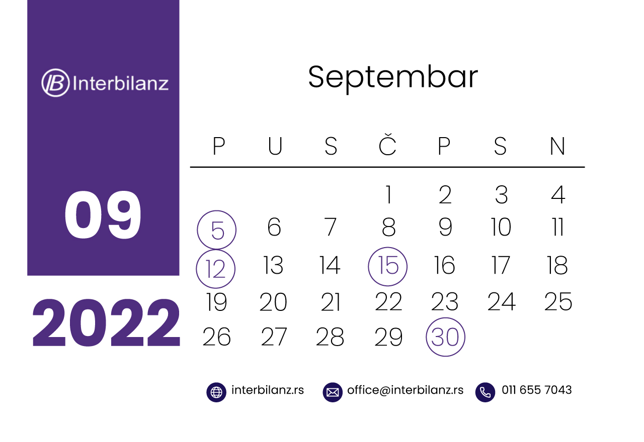 Poreski kalendar septembar 2022