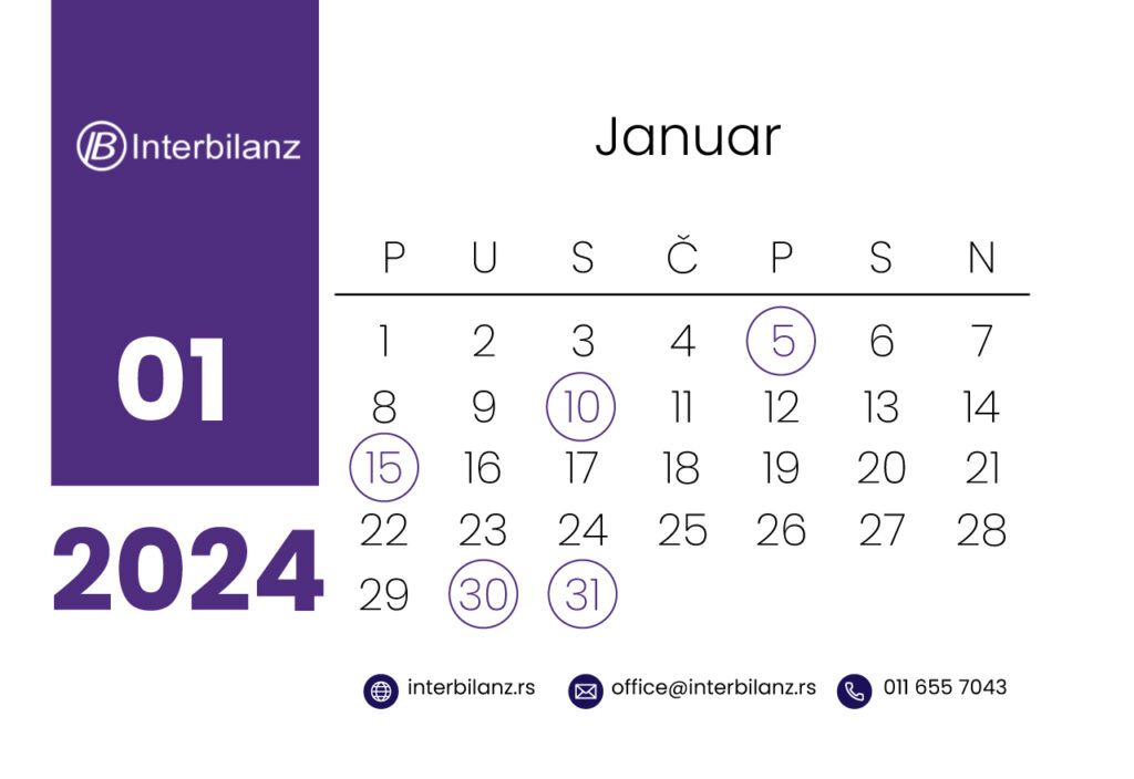 Poreski kalendar za januar 2024