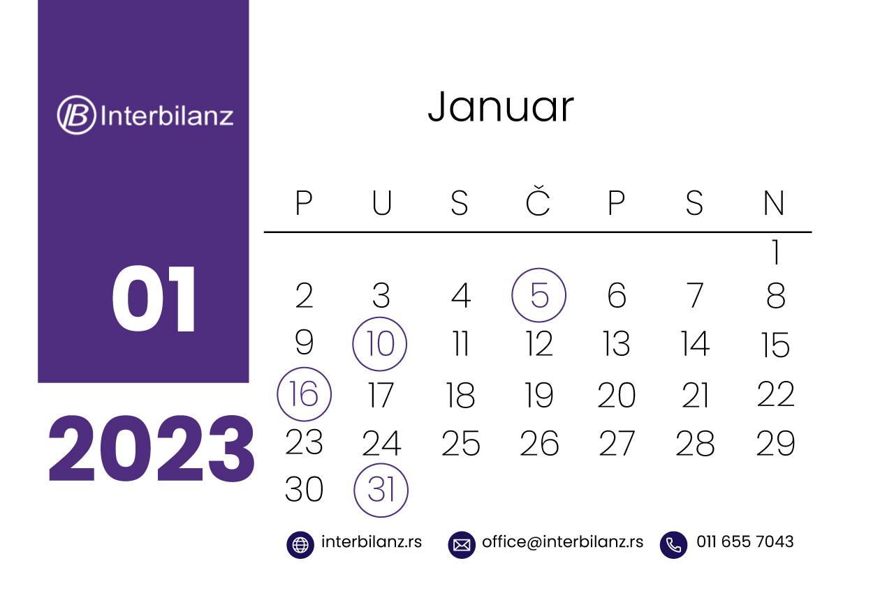 Poreski kalendar za januar