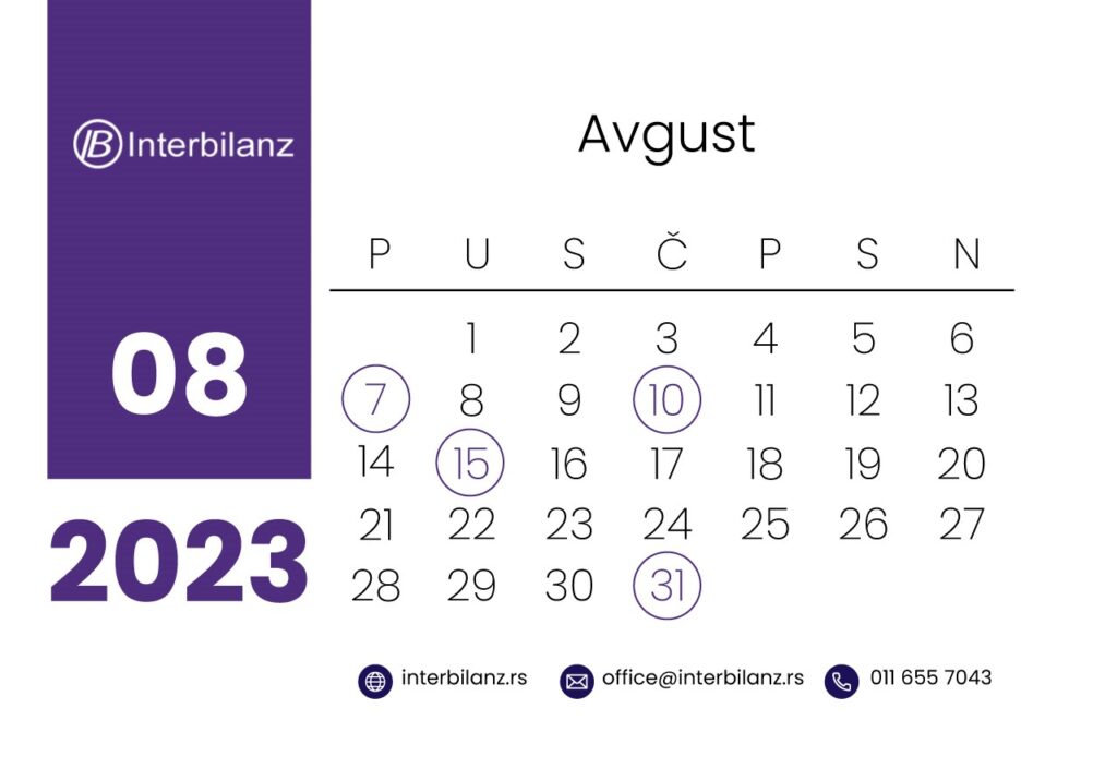 Avgust poreski kalendar